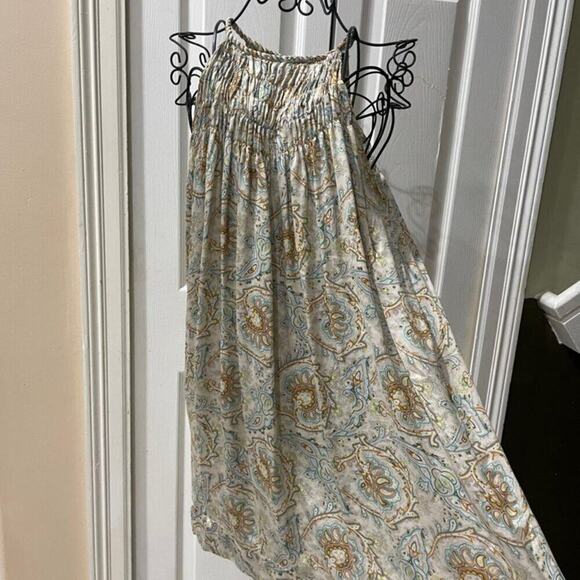 ZARA MINI DRESS TUNIC 100% SILK SMOCKED NECK HALTED PAISLEY ICONIC CHIC SZ M - Picture 14 of 16